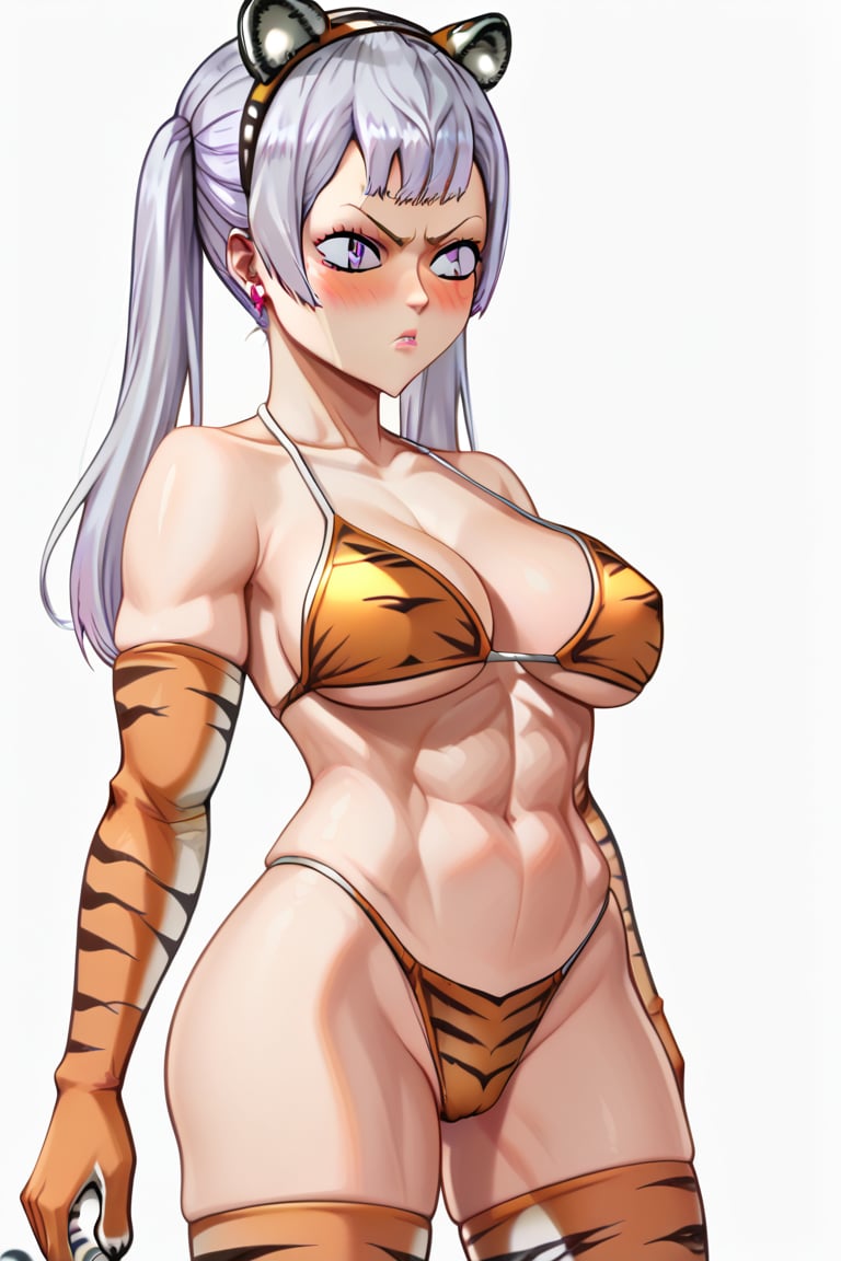 score_9, score_8_up, score_7_up, score_6_up, Masterpiece, best quality, high quality, highres, 4k, 1girl, 1girl, BREAK, Source_anime, anime screencap,
1girl, Noelle silva, silver hair, twintails, purple eyes, 

((orange tiger print bikini, orange tiger print elbow gloves, tiger print stockings, fake orange tiger tail, orange fake tiger ears hairband, fake tail)):1,

, ((close-up of face,,)):1

, ((White background blank background)):1.4, 
,((blackcloverxl