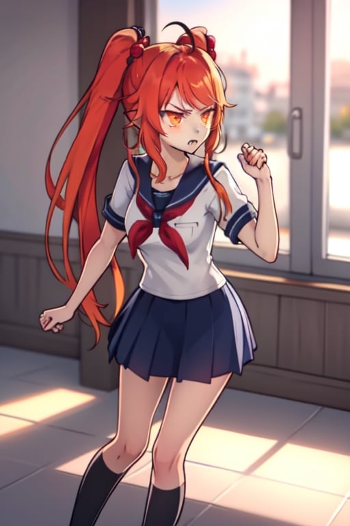 OsanaNajimi orange hair ponytails long hair orange eyes school uniform angry face