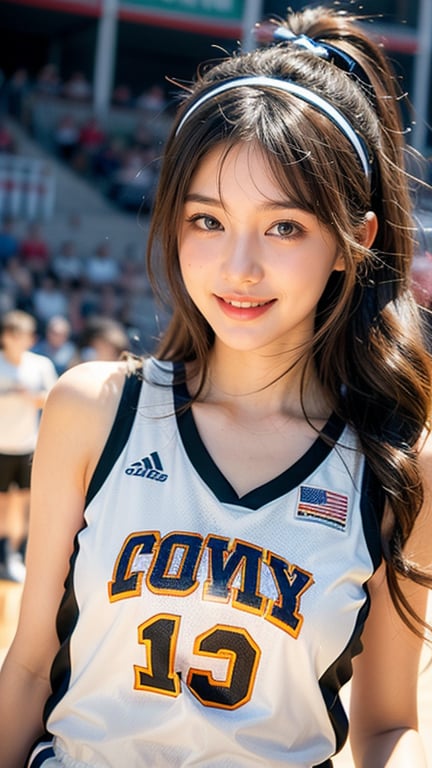 Basketball stadium in the background,  16 years old,  beautiful girl by 味の素  on Tensor.Art