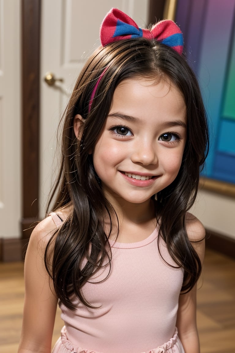 (Child character:1.2), (Colorful personality:1.3), Meet Lily, a cheerful little girl with a vibrant personality and a unique twist – her hair shimmers in all the colors of the rainbow. Her warm brown eyes radiate curiosity and kindness, making her a truly endearing character with a captivating appearance.