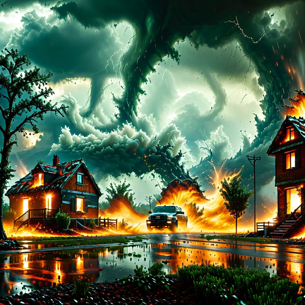 realistic image of a tornado ravaging a random landscape, (details:2.0), dark lighting,ral-embrglt