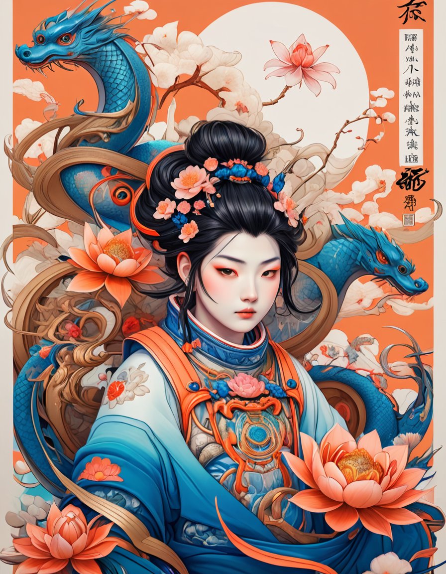 a beautiful rendition of astronaut,insanely detailed and intricate,Ásia traditional ratio,hypermaximalist,matte,cinematic,James  froud,ross tran,,LuxTechAI ,TransformersStyle 
Budha lotus pose barong goodness good  icon  samurai peony  Sakura
Garuda humongous  blue marine orange colours 
 Tattoo Japanese stile koi 