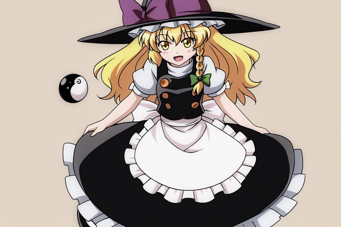 master piece, best quality, highly detailed, ultra detailed, more detail XL, extremely detailed CG unity 8k wallpaper,  
1 girl, touhou project,(((kirisame marisa))), Marisa,KIRISAMEMARISACOSPLAY,KIRISAME MARISA \(COSPLAY\),APRON, BLACK DRESS, BLACK HAT,BLACK VEST, DRESS, EARRINGS,FRILLED DRESS, FRILLS, GREEN BOW, HAT,JEWELRY, MAID APRON, SHIRT,SHORT SLEEVES, VEST, WHITE APRON,WHITE BOW, WHITE SHIRT, WITCH HAT,YIN YANG, YIN YANG ORB