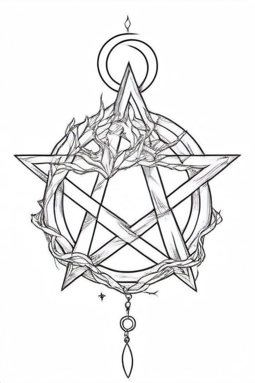 Wicca. white background. drawing of a minimalist tattoo