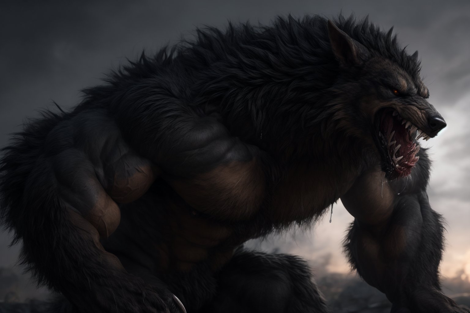 Male, wereshep, (extremely_muscular), (thick_arms), (massive pecs), realistic, large claws, (saliva_string), growling