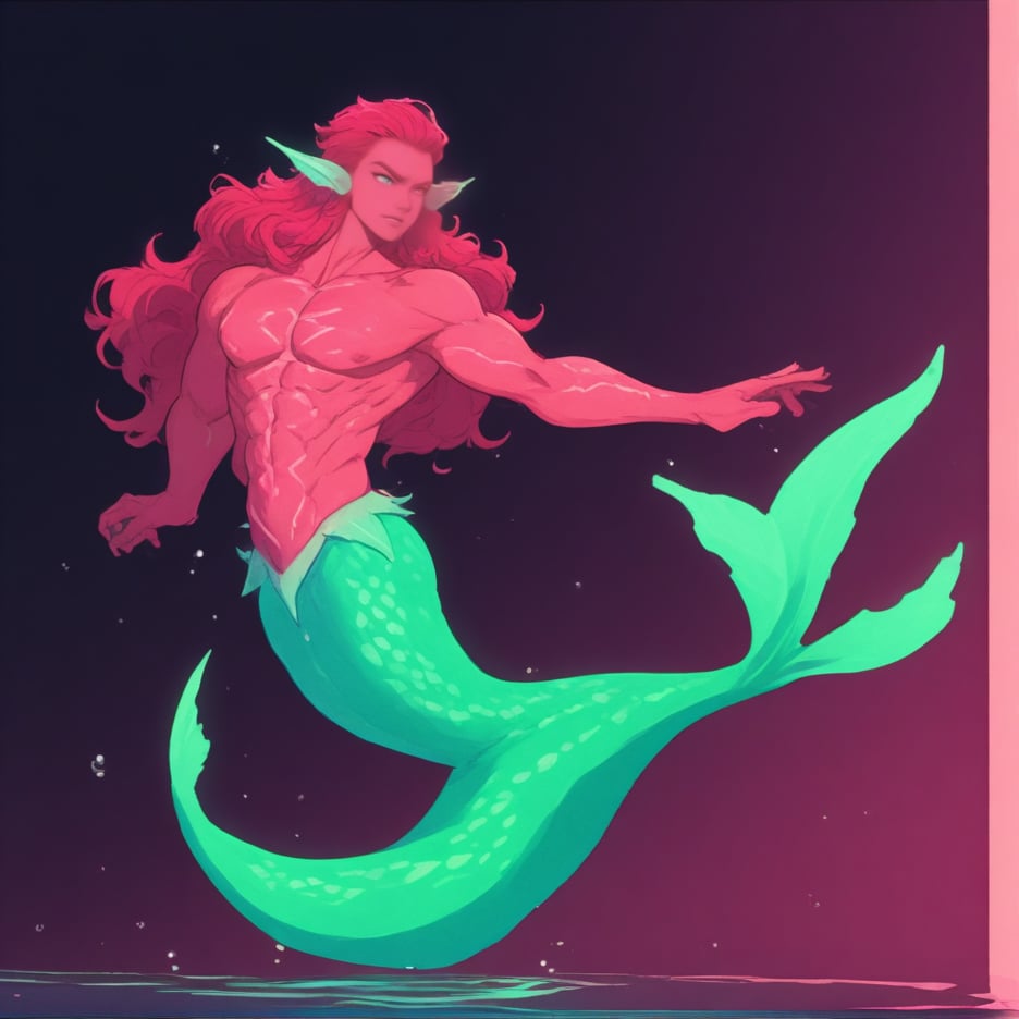 ((best quality)), ((masterpiece)), (detailed), ((perfect face)), male, full bodies, body builder men, huge muscular, european handsome face, two cheerful mermen are swimming, two merfolks, adult, long hair, lean and muscular body, finned ears, fins, tail glows slightly with luminous scales, very long mermaid tails, bioluminescent, markings along his body,watercolor, multicolor, perfect light,watercolor \(medium\),,,dimitrife,Yamata,<lora:659095807385103906:1.0>