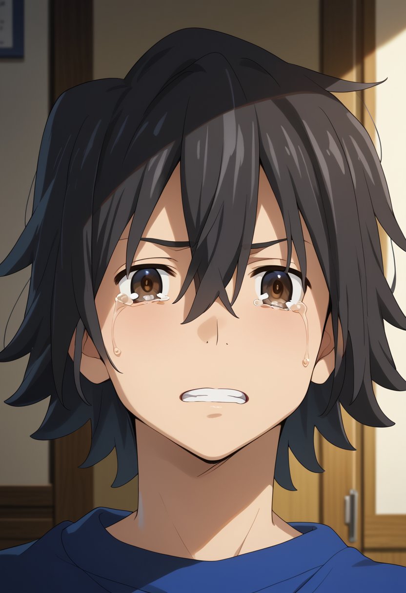  score_9, score_8_up, score_7_up, masterpiece, best quality, extremely detailed,highres,detailed beautiful face and eyes, male focus, solo 
BREAK,jinta_yadomi, black hair, brown eyes, short hair, hair between eyes
BREAK,crying_tears,clenched teeth