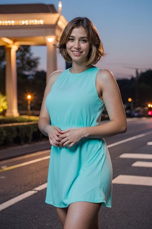 real life,  realistic,  standing,  Still cinematic shot,  realistic hairs,  filmgirl,  filmgirlxxx,  Cute goddess, ,  Glossy skin,  Cute girl, Masterpiece,  smile,  nighttime,  goddess,  short blonde hairs,  Dimples,  ((Cute Goddess Dress)),lora:EMS-159383-EMS:0.700000, lora:EMS-179-EMS:0.600000