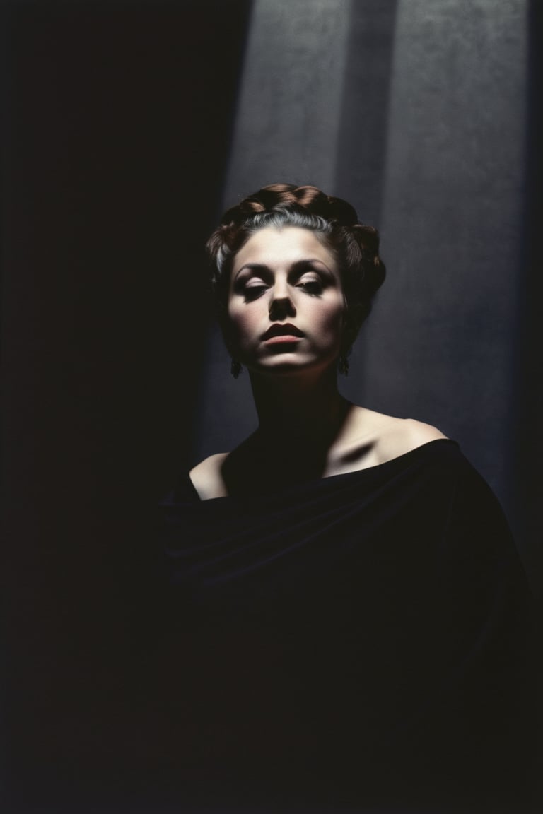 (((Iconic Woman light but extremely beautiful)))
(((view aerial)))
(((chiaroscuro darkness light colors background)))
(((masterpiece,minimalist,epic,
hyperrealistic)))
(((Monochrome light solid colors)))
(((Gorgeous,voluptuous,
sophisticated)))
(((by Diane Arbus style,by caravaggio style)))