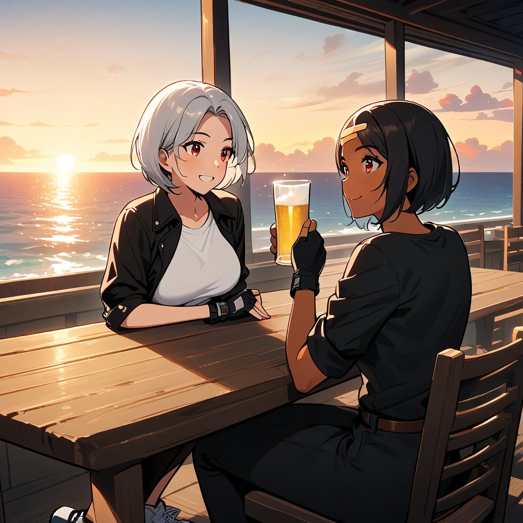 Two women,  short hair,  dark skin by KUSANAGI on Tensor.Art