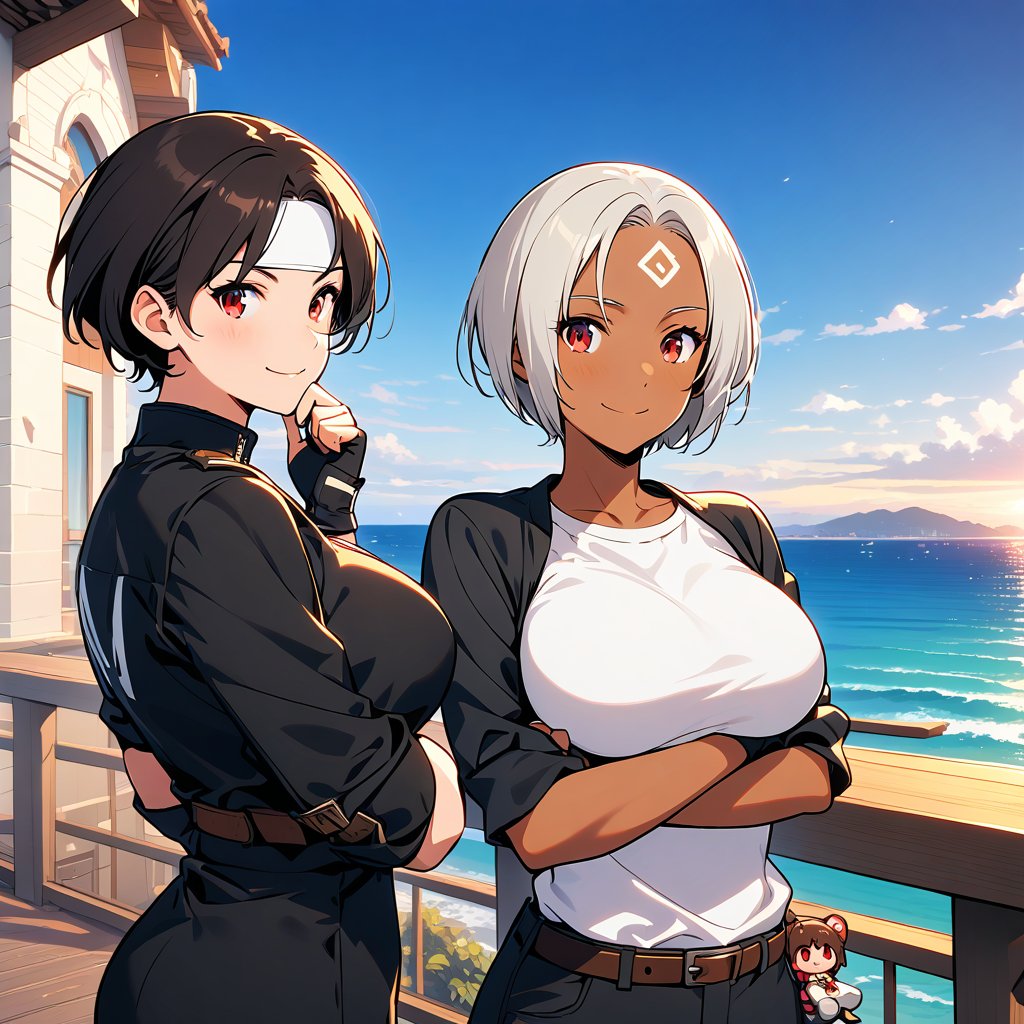 Two women,  short hair,  dark skin by KUSANAGI on Tensor.Art