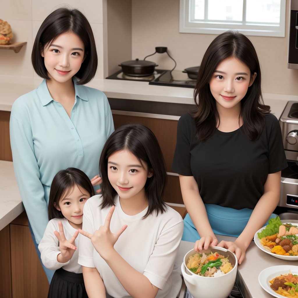 A confident smiling woman with short black hair,  brown eyes,  and brown skin in a home kitchen with large windows by KUSA...