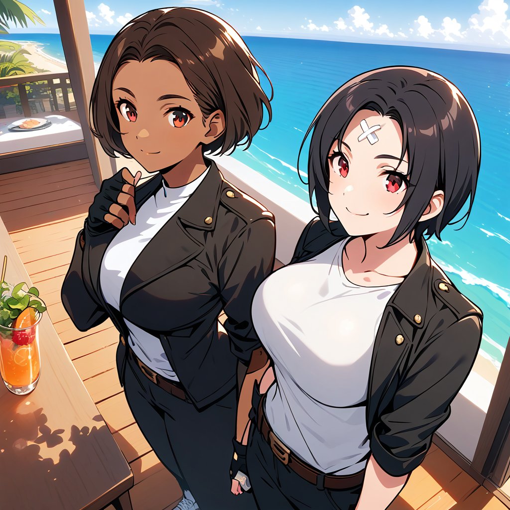 Two women,  short hair,  dark skin by KUSANAGI on Tensor.Art