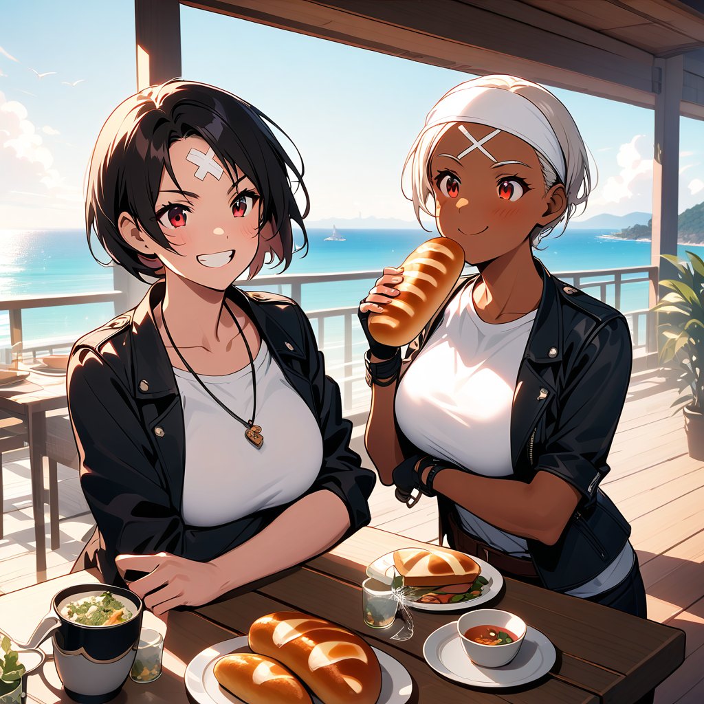 Two women,  short hair,  dark skin by KUSANAGI on Tensor.Art