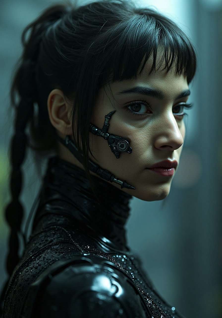 a high-quality digital painting of Sofia Boutella , actress, starring in a science fiction-themed role, inspired by the style of H. R. Giger, 
known for biomechanical art. The image features intricate details, dark and surreal elements, organic shapes mixed with machinery, emphasizing shadows and contrasts.
 Evangeline Lilly is portrayed with a futuristic twist, incorporating Giger's unique aesthetic of blending the organic with the mechanical. 
The background is a dystopian setting, reminiscent of Giger's alien worlds, with eerie lighting and haunting atmosphere.
 This artwork stands out as a fusion of Evangeline Lilly's beauty with the unsettling and mesmerizing style of H. R. Giger