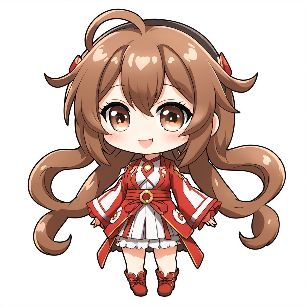 ((chibi)), no background, 2D, 1 girl, 20 years old, long hair, 银 hair, 忍者top, large eyes, brown eyes, always smiling,,chibi