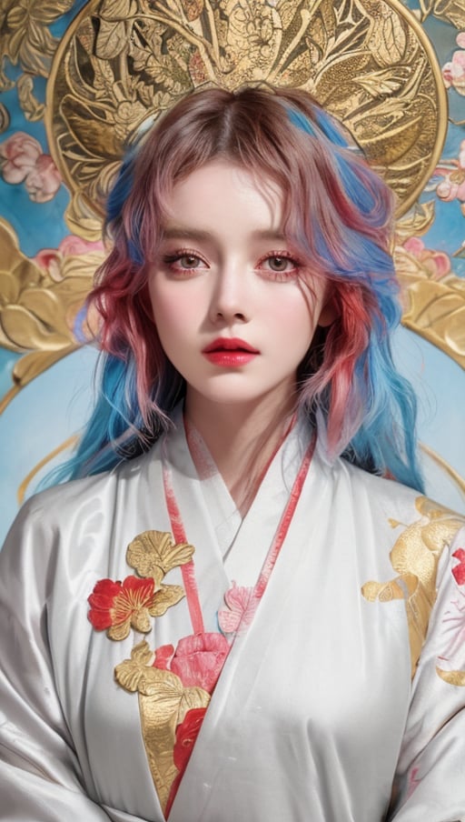 A girl, wearing hanfu, peony garden, butterfly, (negative space:1.4), fusion of art nouveau styles with gongbi painting, gold and white and red hue, Mucha style, (Cinematic lighting, ethereal light, intricate details, extremely detailed, incredible details, full colored), complex details, hyper maximalist, gorgeous light and shadow, detailed decoration, detailed lines. masterpiece, best quality, HDR, UHD, unreal engine. looking at the camera, fair skin, beautiful face,