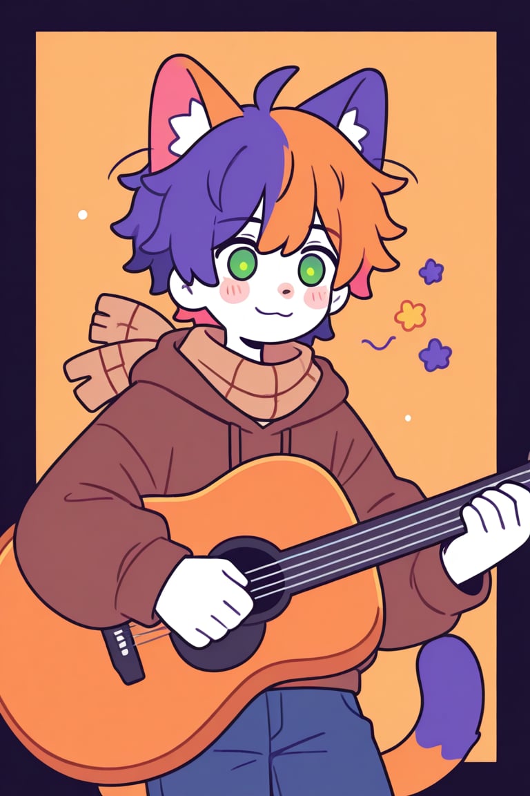 SOLO,  1boy,  ((tricolor orange white and black colored hair by PinkCotton 🎐 on Tensor.Art