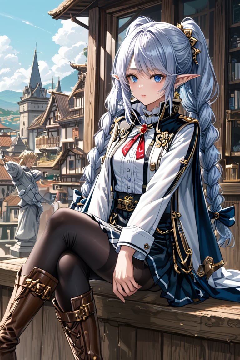 Frieren is a petite,  female elf with green eyes,  thick eyebrows by user_731147027693695806 on Tensor.Art