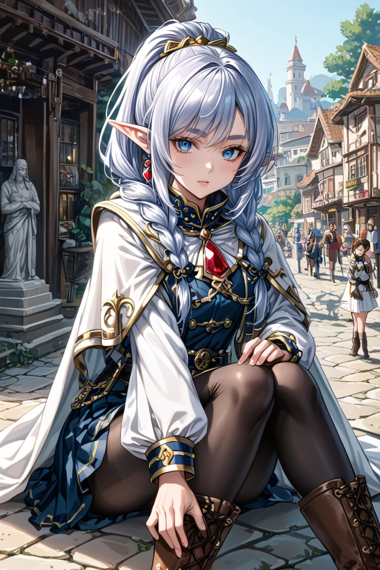 Frieren is a petite,  female elf with green eyes,  thick eyebrows by user_731147027693695806 on Tensor.Art