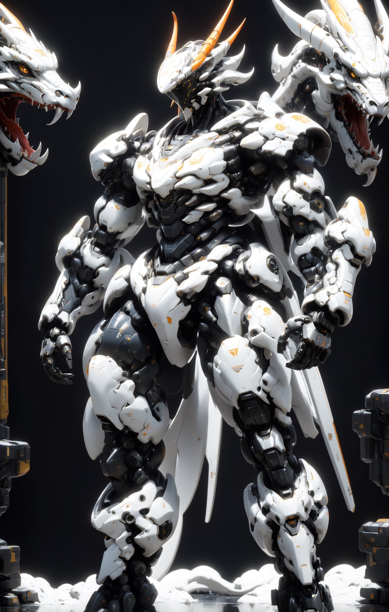 An white dragon Robot Mecha Soldier,  Wearing Futuristic gold and black Soldier Armor and Weapons,  sitting by ZERO on Ten...