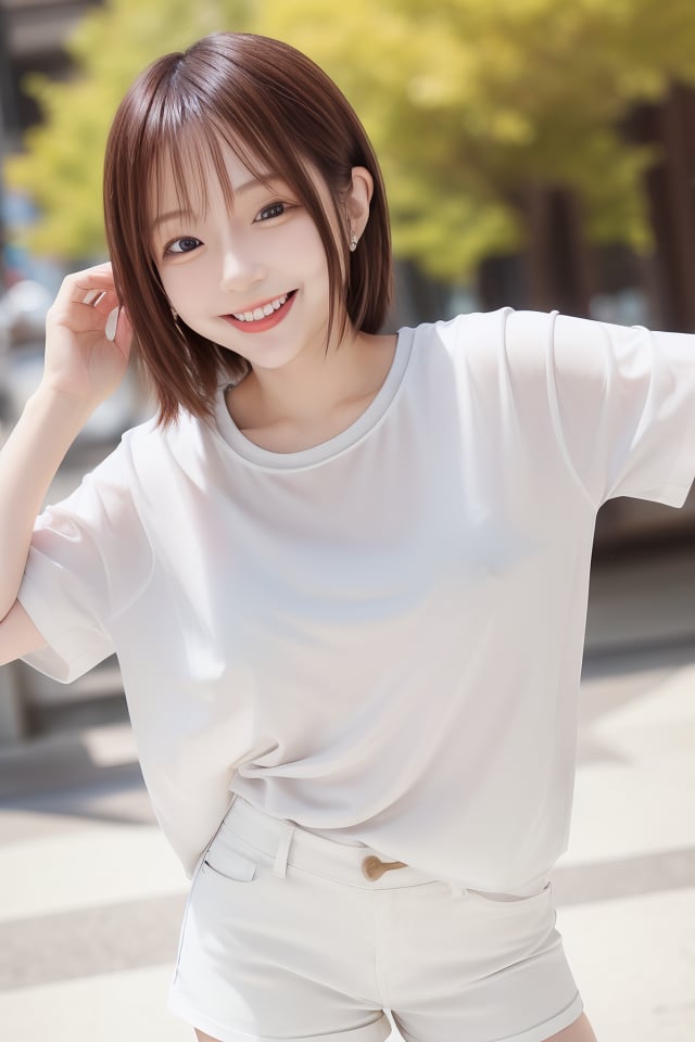 mikas A cute smiling girl wearing a white T-shirt and hot pants in the bright sunlight by mika's  sweets on Tensor.Art