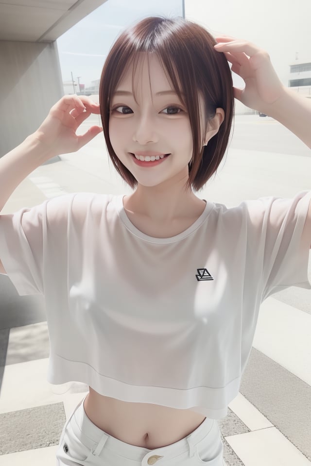mikas A cute smiling girl wearing a white T-shirt and hot pants in the bright sunlight by mika's  sweets on Tensor.Art