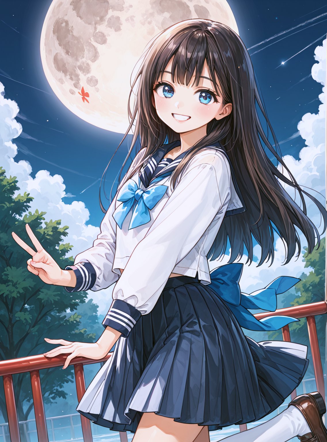 score_9, score_8_up, score_7_up, source_anime, (perfect anatomy:1.4), 
,//characters, 
1girl, solo, akebikomichi, skirt, long sleeves, pleated skirt, serafuku, blue bow, socks
,//situations,
dark, moon,
,//pose,
v arms, smile, dutch angle
,/LoRA, beautiful_female_fingers, (4_fingers and 1thumb on hand), (correct number of fingers), (beautiful hands), perfect anatomy,