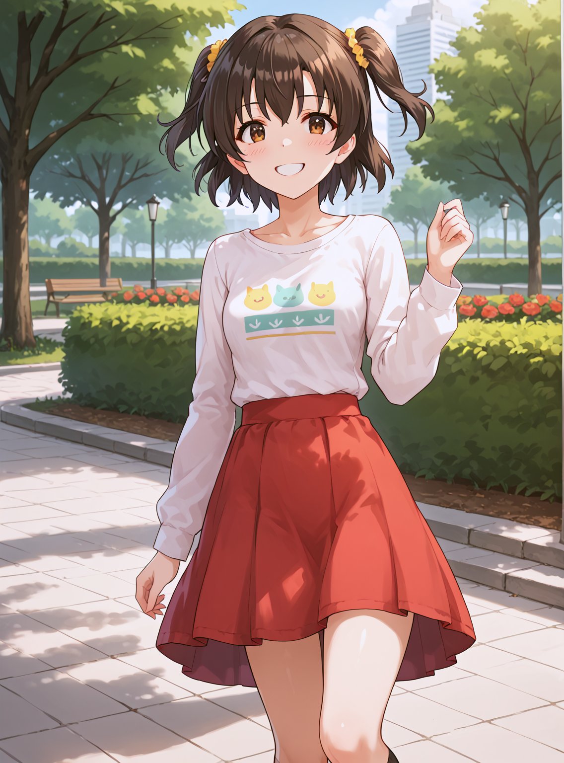 score_9, score_8_up, score_7_up, source_anime, (perfect anatomy:1.4), beautiful skin,
,//characters, 
1girl, solo, akagi, miria, akagimiria2, short hair, who side up, black hair, brown eyes, blush, smile, shirt, long sleeves, red skirt, socks,
,//situations, 
park
,//pose,

,/LoRA, perfect anatomy, beautiful_female_fingers, 5_fingers