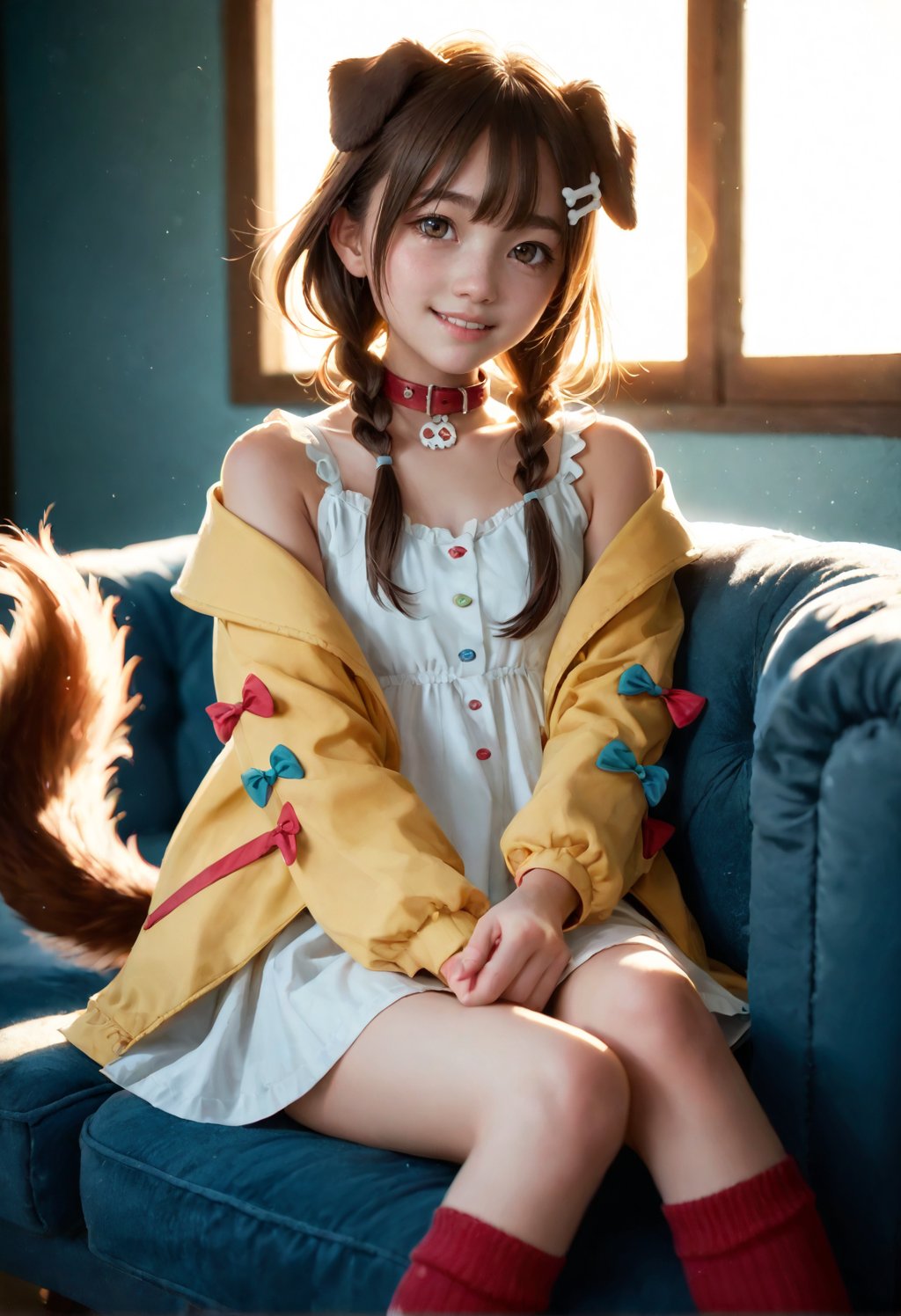 zPDXLrl,(masterpiece,score_9,score_8_up,score_7_up,score_6_up),looking at viewer,smile,cowboy shot,sitting,living room,couch,(zPDXL2),
inugami korone,low twin braids,bone hair ornament,dog girl,dog ears,dog tail,inugami korone default,red collar,yellow jacket,off shoulder,white dress,red socks,
Rim Lighting,Subsurface Scattering,God Rays,Chromatic Aberration,Lens Flare,Volumetric Lighting,Anamorphic Lens Flare,Bloom,Depth of Field,backlight,soft bounced lighting,soft natural lighting,soft shadows,Japan Vibes