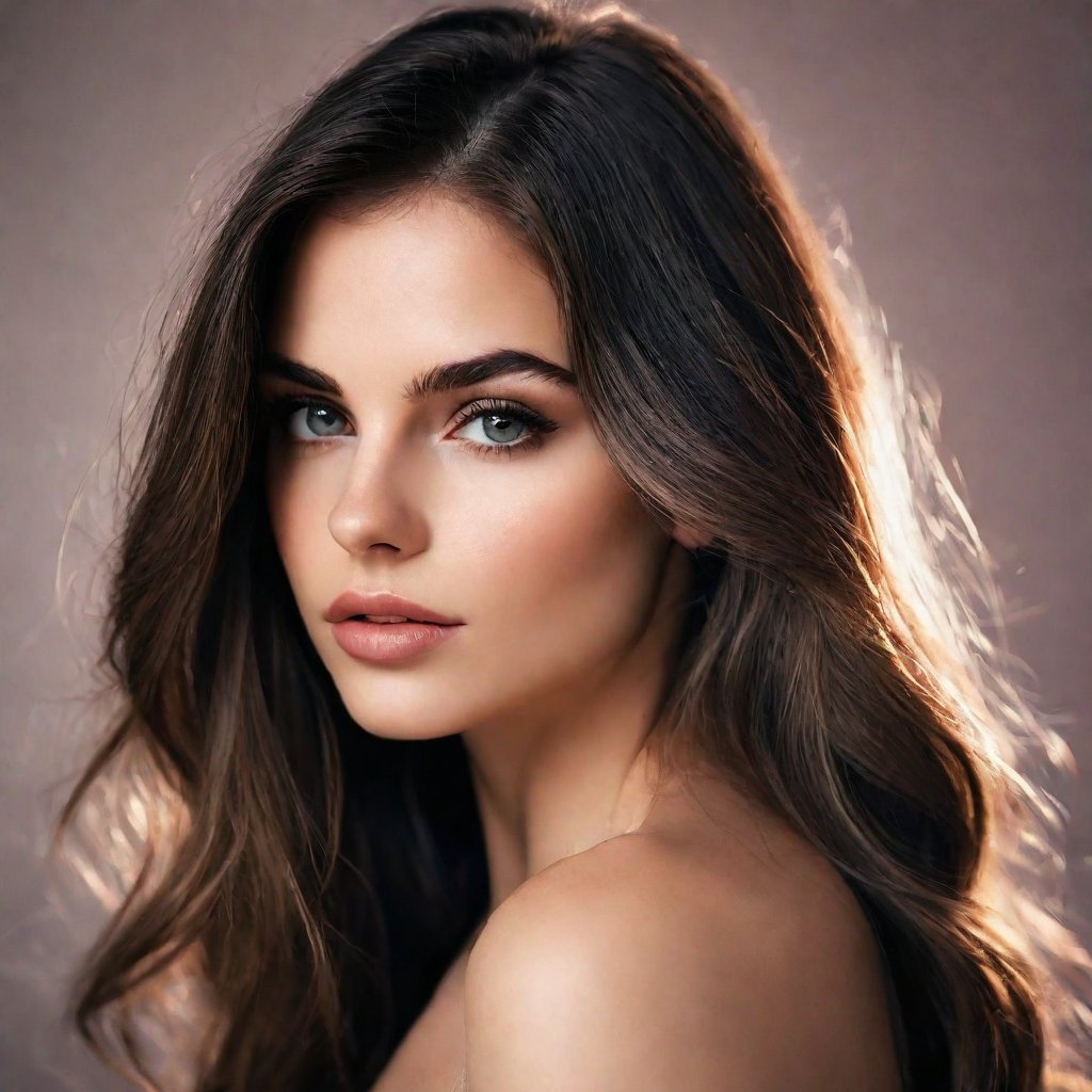 Close-up of a beautiful young woman, elegant long hair, with ambient light from the side, thin lips with gloss, fertile, sultry expression, hazy dreamy eyes, eye lids, blushing, half open mouth, biting lip, light makeup, warm, moist, oily complexion, fog and smoke