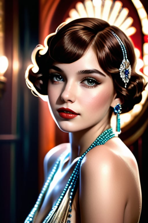 Photo realistic, mute colors, 20s style, flapper girl, art deco. cinematic lighting, smokey atmosphere, ethereal light, intricate details, extremely detailed, incredible details, full colored, complex details, hyper maximalist, gorgeous light and shadow, detailed decoration, detailed lines. masterpiece, best quality, HDR, UHD, unreal engine. looking at the camera, fair skin, beautiful face, beautiful eyes, perfect eyes, beautiful nose, full_body,fflixmj6