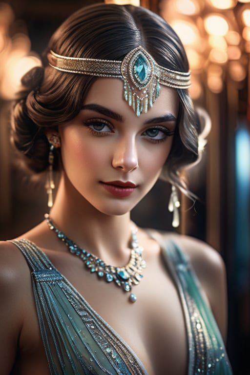 Photo realistic, mute colors, 20s style, flapper girl, art deco. cinematic lighting, smokey atmosphere, ethereal light, intricate details, extremely detailed, incredible details, full colored, complex details, hyper maximalist, gorgeous light and shadow, detailed decoration, detailed lines. masterpiece, best quality, HDR, UHD, unreal engine. looking at the camera, fair skin, beautiful face, beautiful eyes, perfect eyes, beautiful nose, full_body,fflixmj6