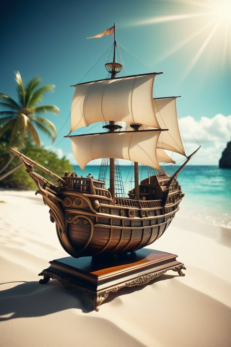 POV angle water, MAGICAL cute STORYBOOK tropical bay , shabby STYLE lovely sailing ship on the beach, view on the tropical bay , summer, semi underwater view.  Modifiers: highly detailed dof trending on cgsociety steampunk fantastic view ultra detailed 4K 3D whimsical Storybook beautifully lit etheral highly intricate stunning color depth disorderly outstanding cute illustration cuteaesthetic Boris Vallejo style shadow play The mood is Mysterious and Spellbinding, with a sense of otherworldliness  otherwordliness macro photography style LEONARDO DIFFUSION XL STYLE vintage-futuristic