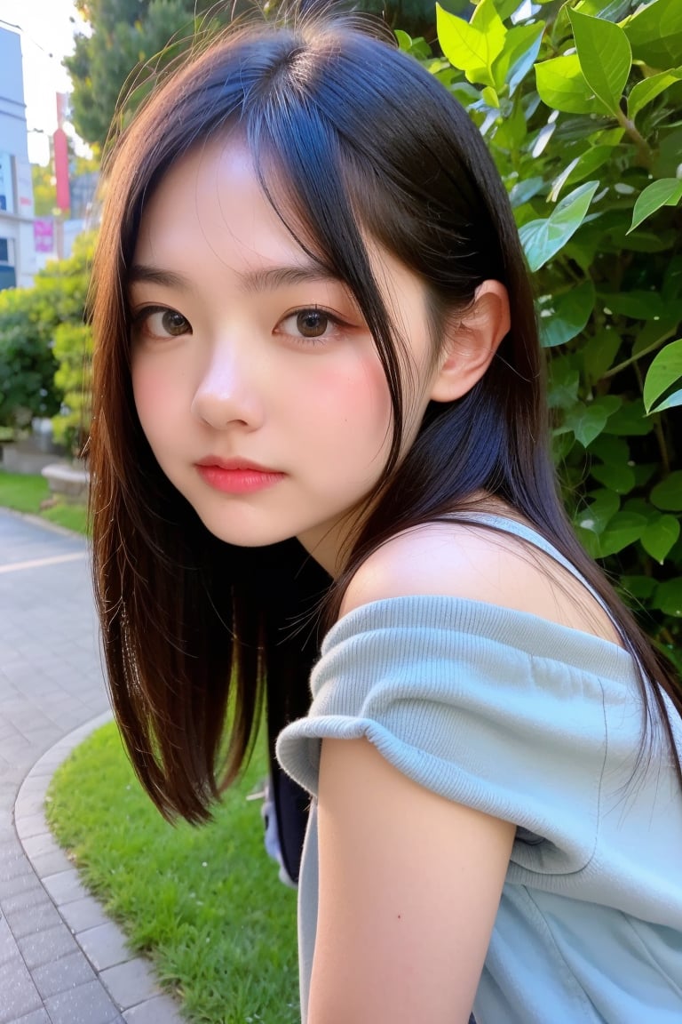  (masterpiece,best quality:1.4),(8k,raw photo,photo realistic:1.2),(shiny skin),detailed skin,detailed face,detailed eyes,Symmetrical eyes,((Bright eyes)),detailed Background,(((Beautiful Japanese))),(Garden with beautiful flowers),1girl,((Teen average face)),((Teen average breast)),brown hair,(((forward leaning:1.3))),Tourist attractions, Hokkaido, Nagasaki, Tokyo, Kyoto,,(Detailed trends, design),Loose off shoulder Shirts,front view,upper body,,Instagram style,lemon0030,(((cute student))),sakuragun