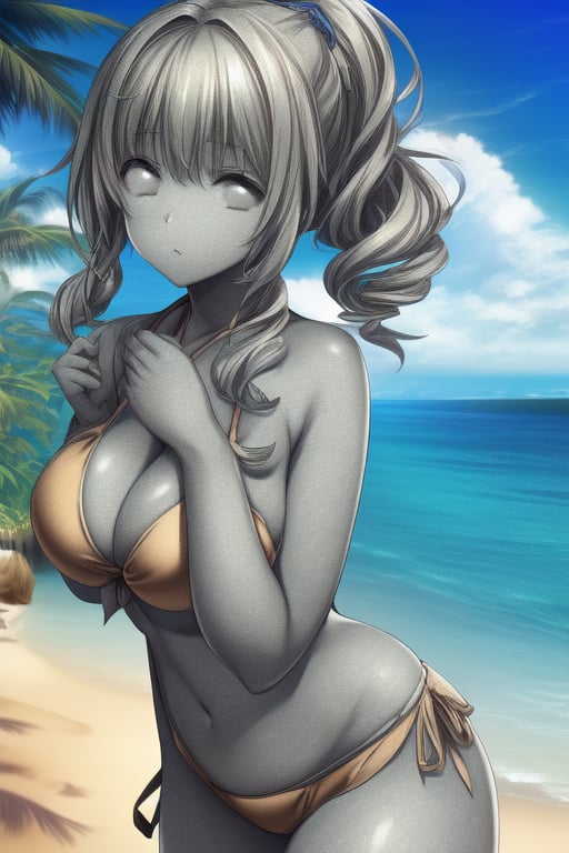 highly detailed statue1.5,((masterpiece)), ((best quality)), ((highest quality)), ((ultra-detailed)), ((8k cg wallpaper)), ((extremely delicate and beautiful)), ((illustration)), (high resolution), ((((various hairstyles)))) ((beach, )), petrification, ((bikini, ))