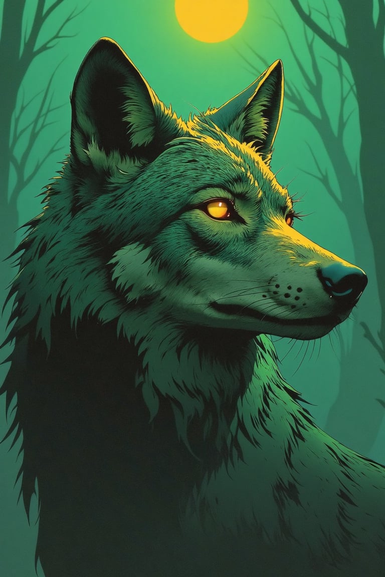 wolf,  cosmic color:steelgolden-green,  digital painting by Overkingo on Tensor.Art