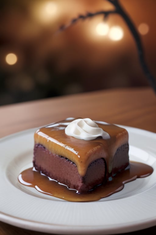 CNZQyuebing, midautumn, no humans, food focus, food, still life, blurry, plate, realistic, depth of field, syrup, blurry background, branch, dessert
