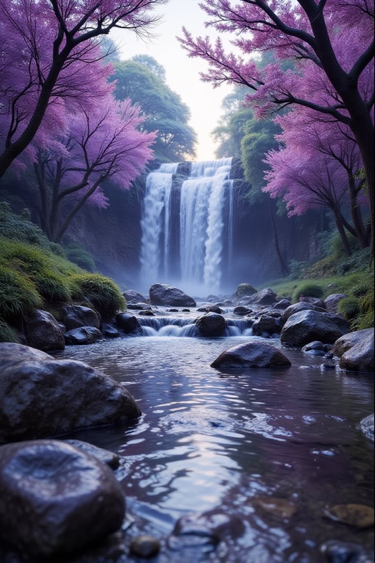 Wormâs-Eye View, Abstract, Waterfall, Lilac, Bounce Lighting, In the park, Interchangeable Lens, Digital Photo Frame
, best quality, masterpiece, ultra highres, ultra realistic,  Nostalgia, 8k, HDR