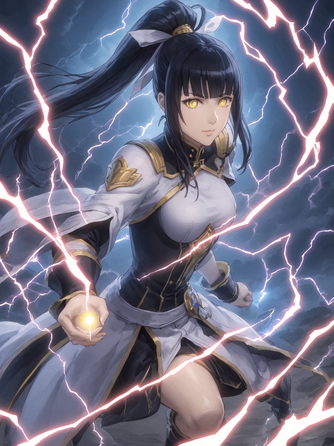 
1girl, solo,narberal gamma \(overlord\), long hair, black hair, glay eyes, bangs, ponytail, medium breats
,//Fashion, 

lightning magic charging, glowing magical runes, electric magic, lightning, 