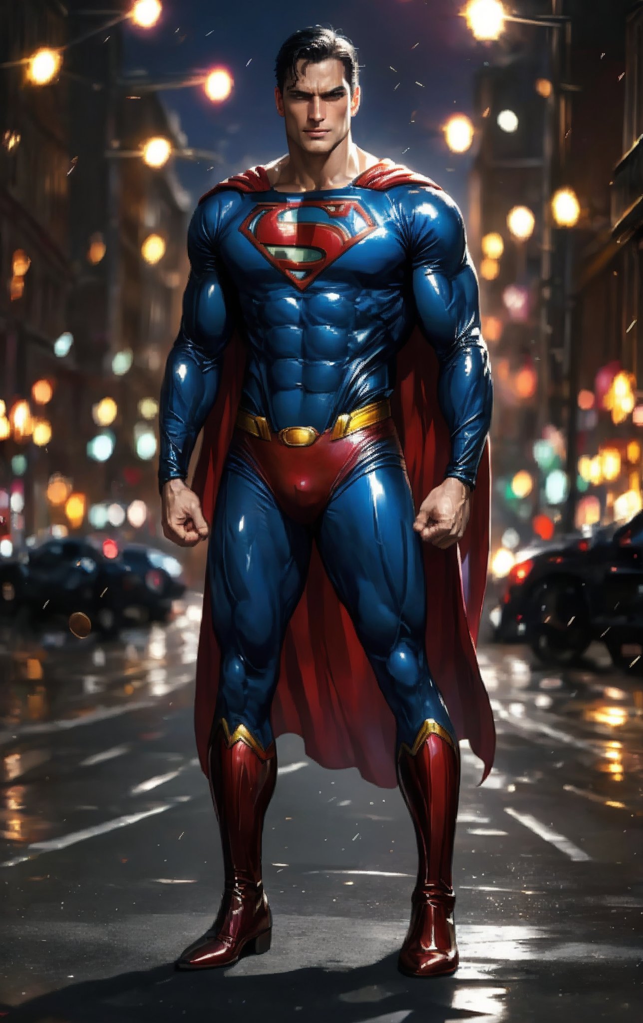 **prompt an eclectic 40 years old superman with beautiful skin tones and texture, posing, wearing glossy latex costume clothing, contemporary, ultrarealistic, bokeh, in the style of Luis Royo, Full body, --ar 9:16 --stylize 700 --niji 6** - Image #3 <@1223866314427469876>