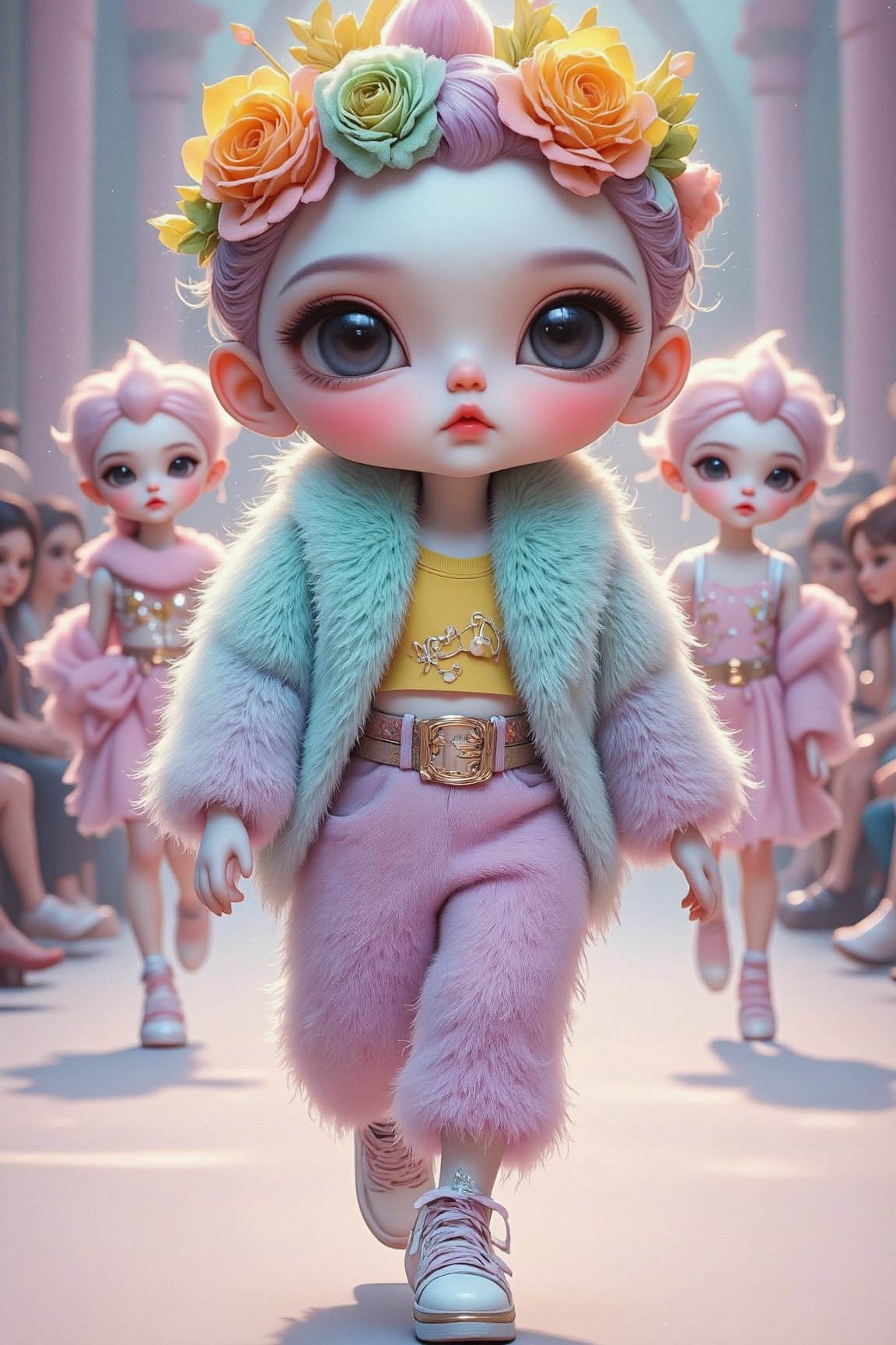 Sweet and Stylish Alien Models: Adorable aliens walk the fashion runway in furry,  eye-catching pastel-hued outfits. The a...