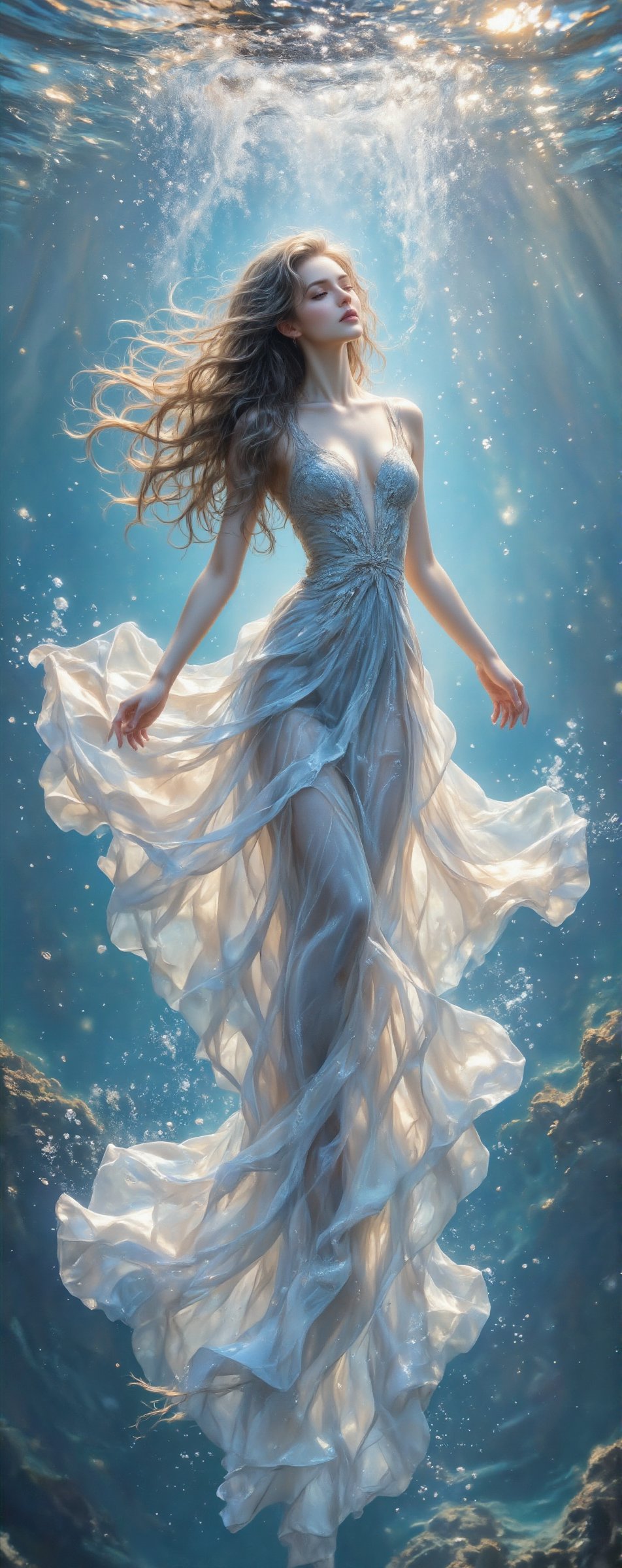 A beautiful,  charming and sexy Finnish beauty,  she is playing in the water by the sea by Ann   on Tensor.Art