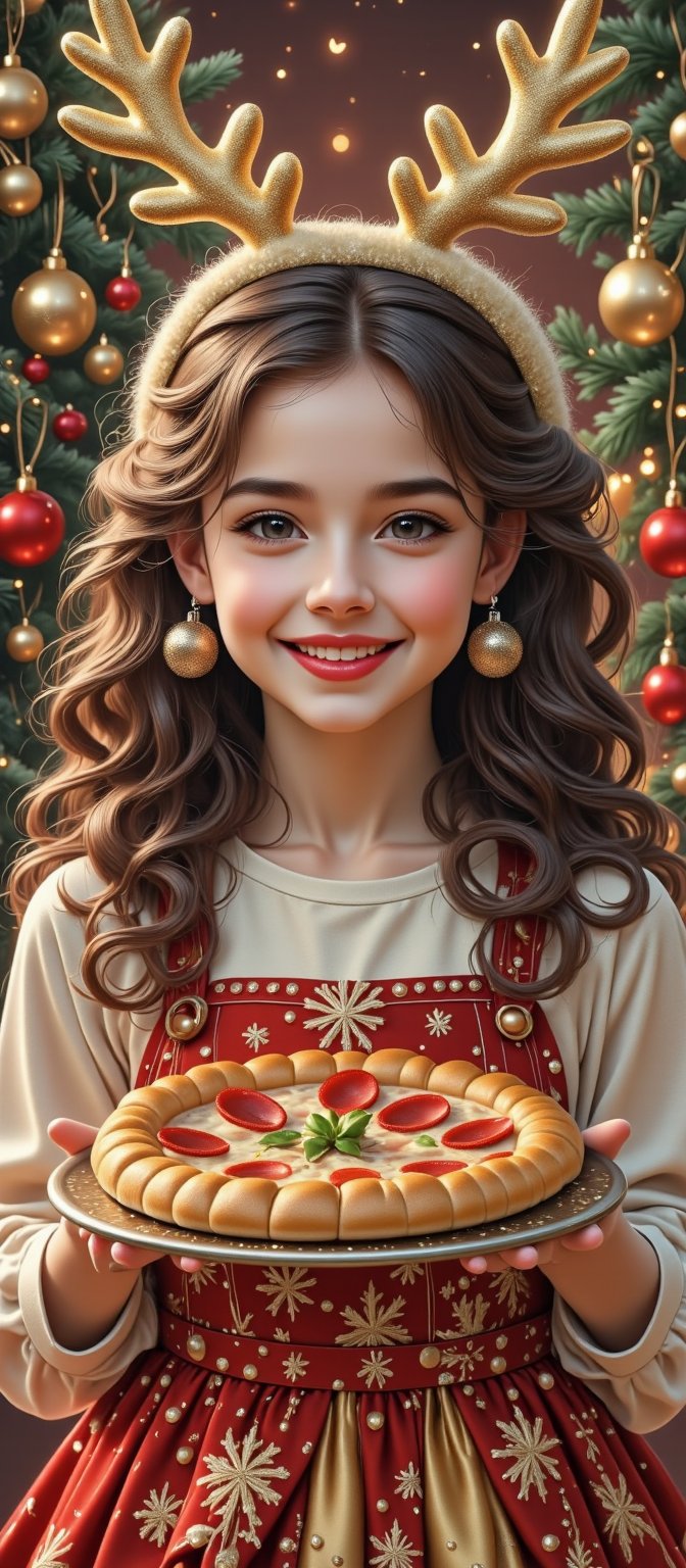 During the Christmas season,  a beautiful and charming girl and her family had a Christmas dinner warmly at home with her...