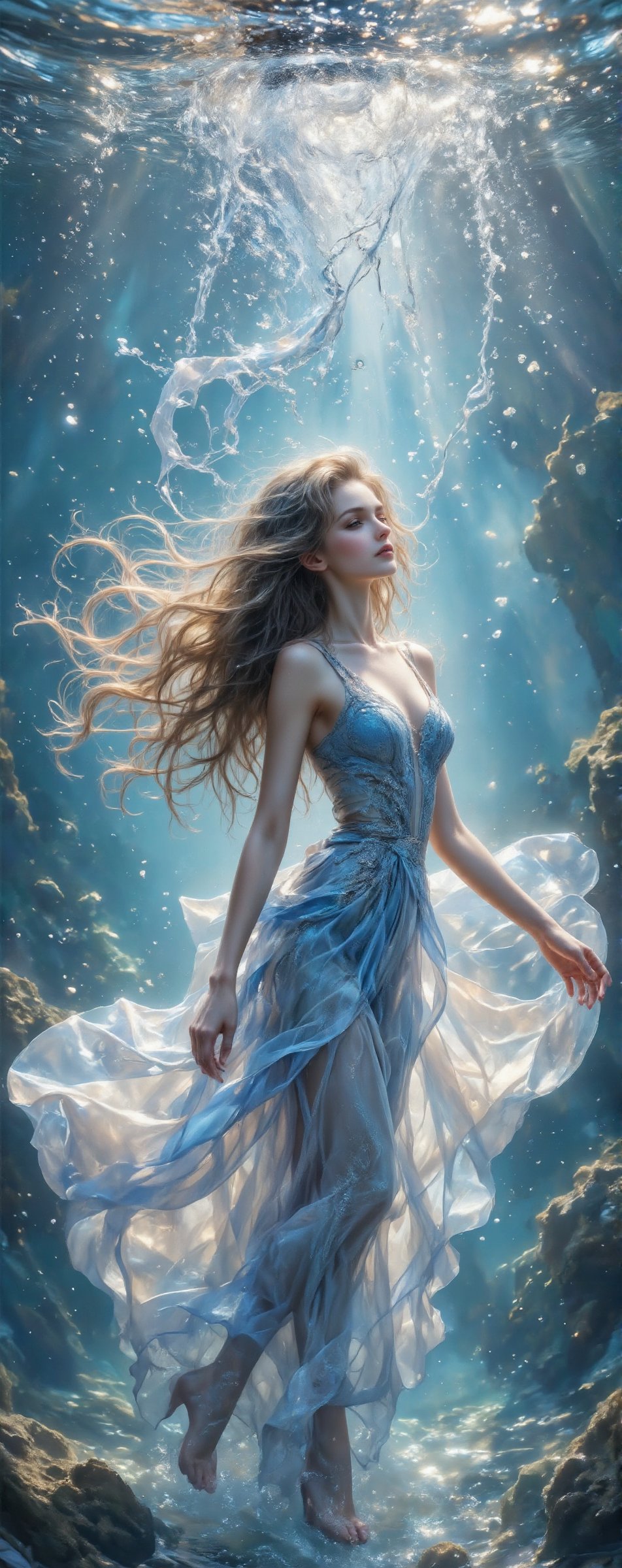 A beautiful,  charming and sexy Finnish beauty,  she is playing in the water by the sea by Ann   on Tensor.Art