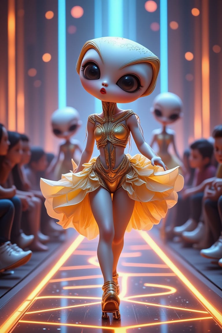 Modern Aliens: Petite,  sweet-looking,  elegantly dressed aliens walk the high fashion runways. They wore clothes decorate...