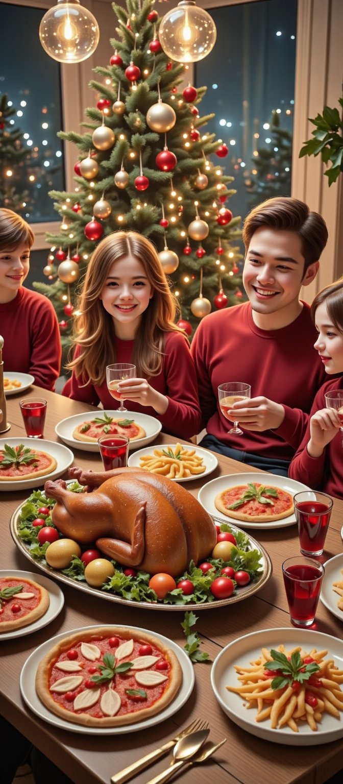 During the Christmas season,  a beautiful and charming girl and her family had a Christmas dinner warmly at home with her...