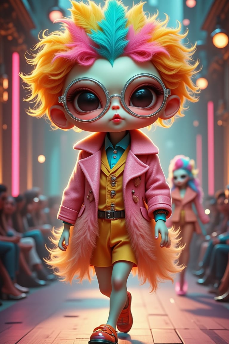 Retro Fashion Alien Model: Cute smiling alien wearing retro vintage style clothes. Wearing colorful feathered hats and shi...