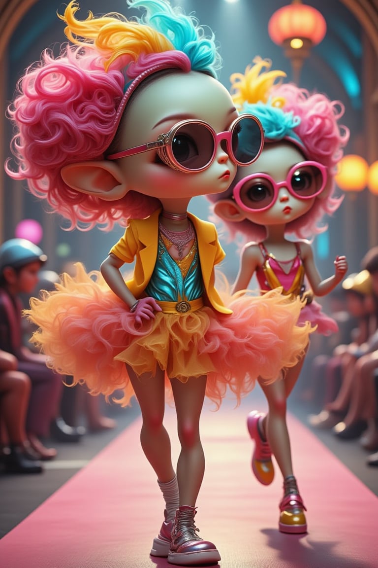 Retro Fashion Alien Model: Cute smiling alien wearing retro vintage style clothes. Wearing colorful feathered hats and shi...