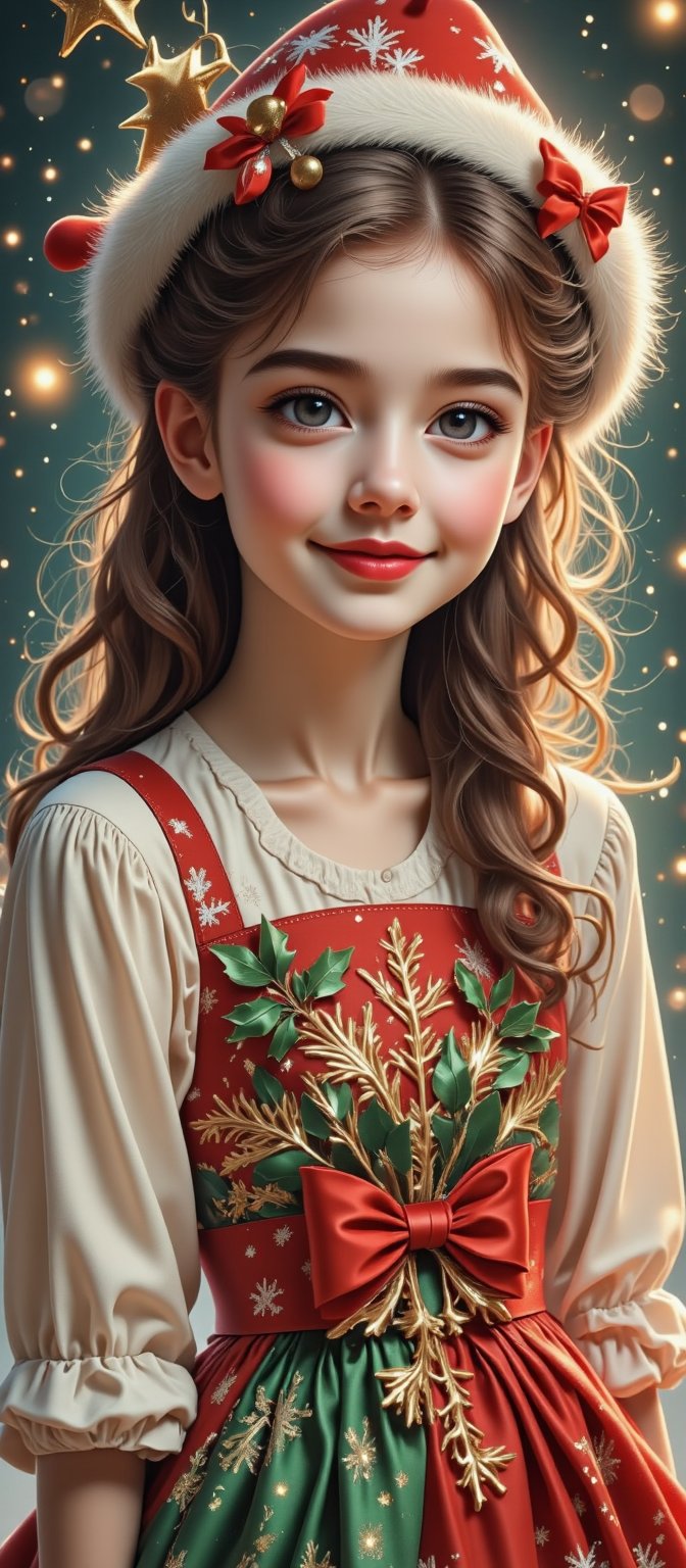 During the Christmas season,  a beautiful and charming girl and her family had a Christmas dinner warmly at home with her...